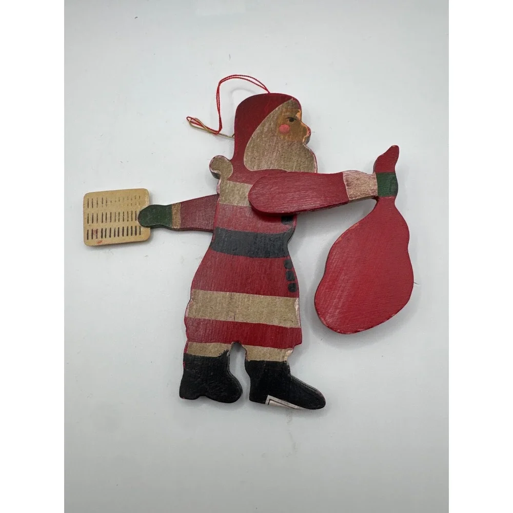 Midwest Importers of Cannon Falls Vintage Wooden Santa Ornament Movable Arm 4.5